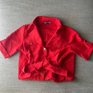 Sharagano Red Buttoned Notched Collar Midi Dress Size  8